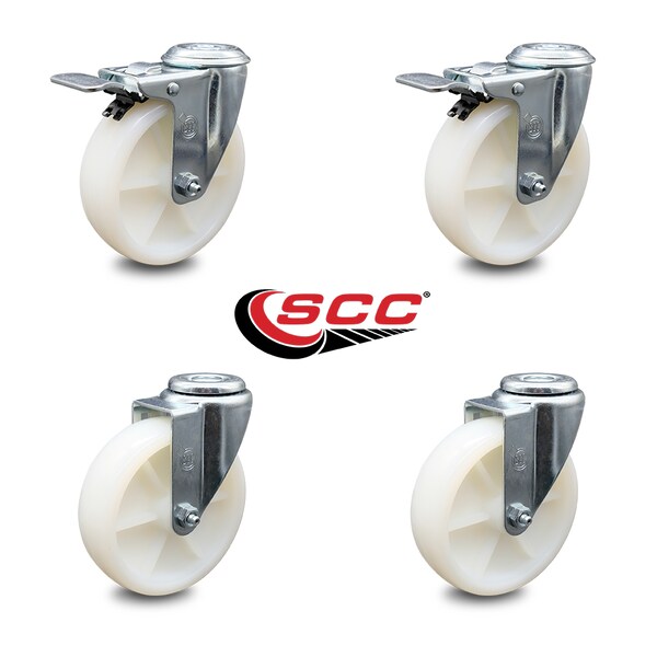 5 Inch Nylon Wheel Swivel Bolt Hole Caster Set with 2 Total Lock Brake SCC